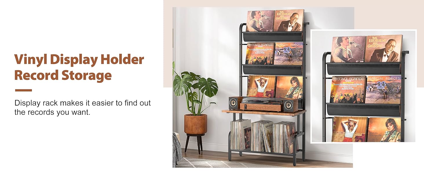 Стійка для програвача вінілу з полицями для зберігання платівок (до 300 альбомів)