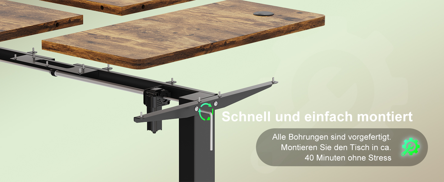 Регульований стіл Devoko 200x80 см з USB-C, електричний, мобільний, з органайзером для кабелів, білий/вінтажний коричневий