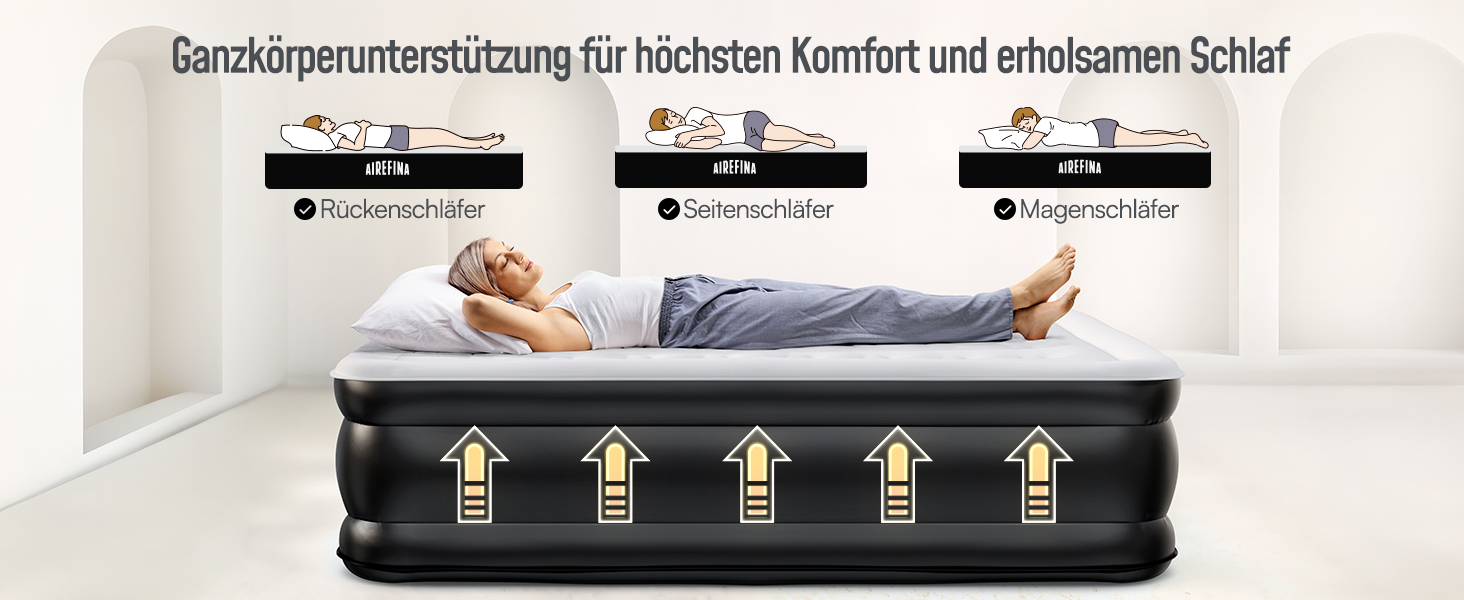 Надувне ліжко Airefina на 2 особи з самонадувною системою та вбудованим насосом, для кемпінгу та дому, міцне гостьове ліжко - 203 x 152 x 46 см