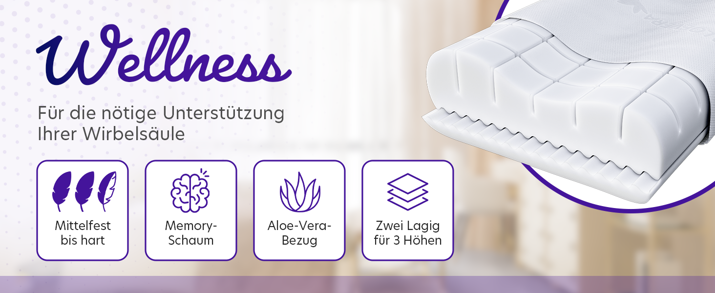 Ортопедична подушка для шиї OnlyDreams з гелевим шаром | Регульована висота + жорсткість | Чохол з алое вера | Підходить для сну на спині, животі та боці | Оeko-TEX (Преміум гель)