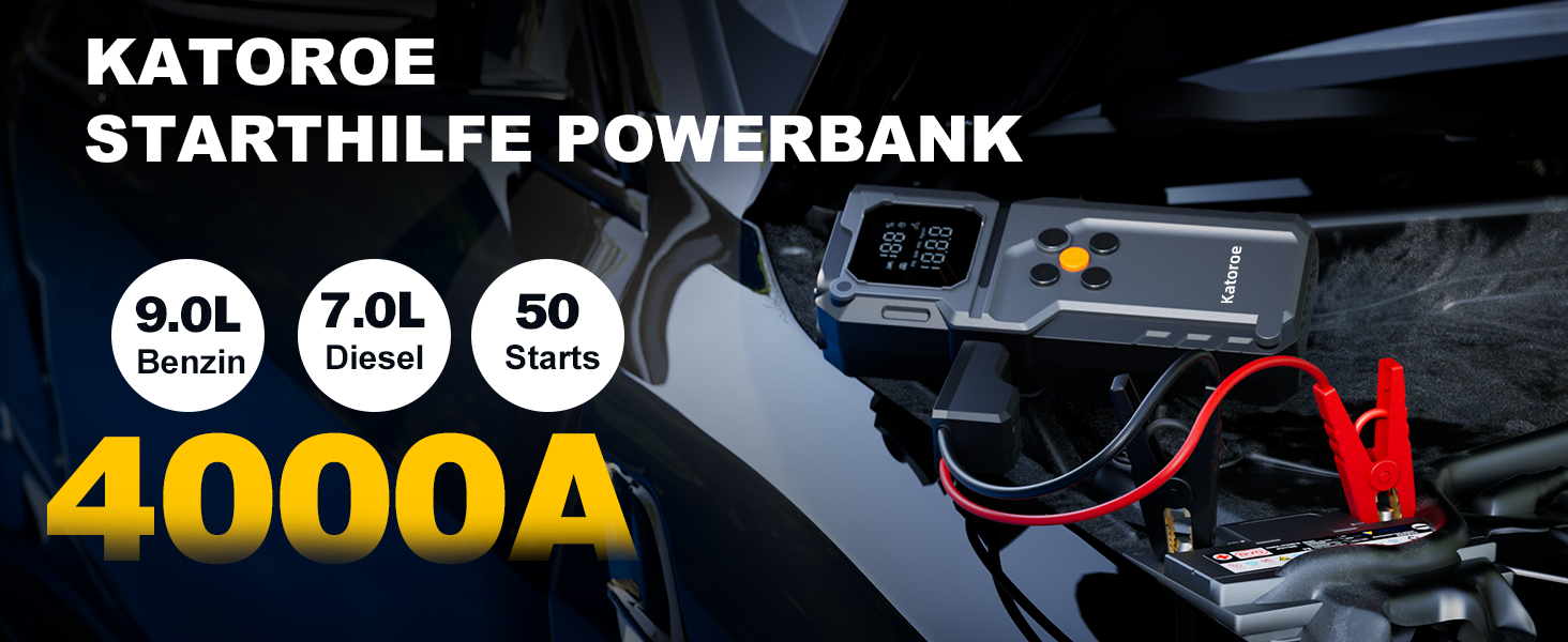 Powerbank Starthilfe 4000A: Зарядний пристрій для авто, SUV та мотоциклів з LED ліхтариком