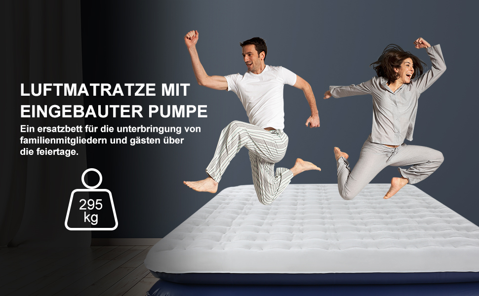 Надувна ліжко 152x203 см для 2 осіб з електричним насосом | Гостьове ліжко та для кемпінгу | Надувне ліжко блакитно-біле