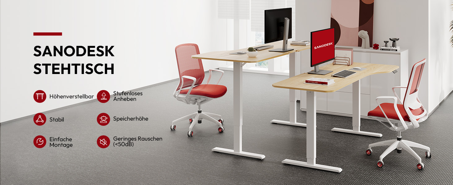 Регульований по висоті стіл SANODESK 110x54 см - Компактний стоячий стіл з анти-колізійним захистом для дому та офісу
