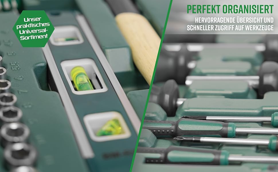 Набір інструментів Brüder Mannesmann 87 предметів у кейсі з Cr-V сталі: викрутки, плоскогубці, молоток, рівень, головки та біти M29084