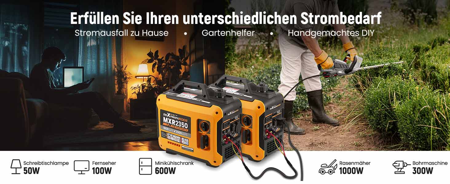 Інверторний генератор maXpeedingrods 2000W, бензиновий, 4-тактний з USB та 230V, цифровий дисплей, компактний, для кемпінгу та подорожей