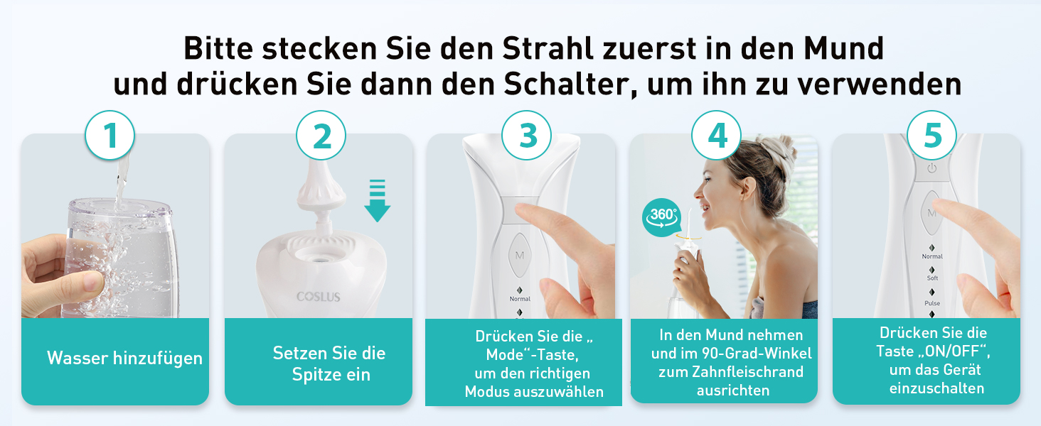 COSLUS Бездротовий електричний іригатор для рота: 4 режими, портативний, 300 мл резервуар, тестер-переможець, легкий у використанні, скребок для язика, догляд за зубами, для подорожей, світло-зелений (білий)