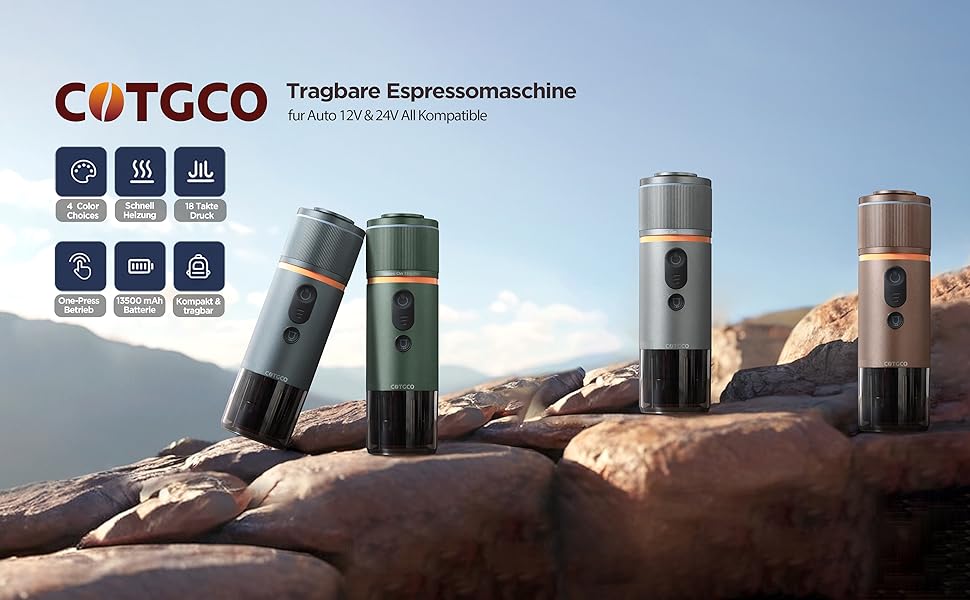 Портативна кавомашина на акумуляторі для подорожей COTGCO - Кавоварка для кемпінгу - Приготування 40 мл кави за 3 хвилини в авто - Насолоджуйтесь кавою на природі - Сумісна з капсулами Nespresso - Зелена