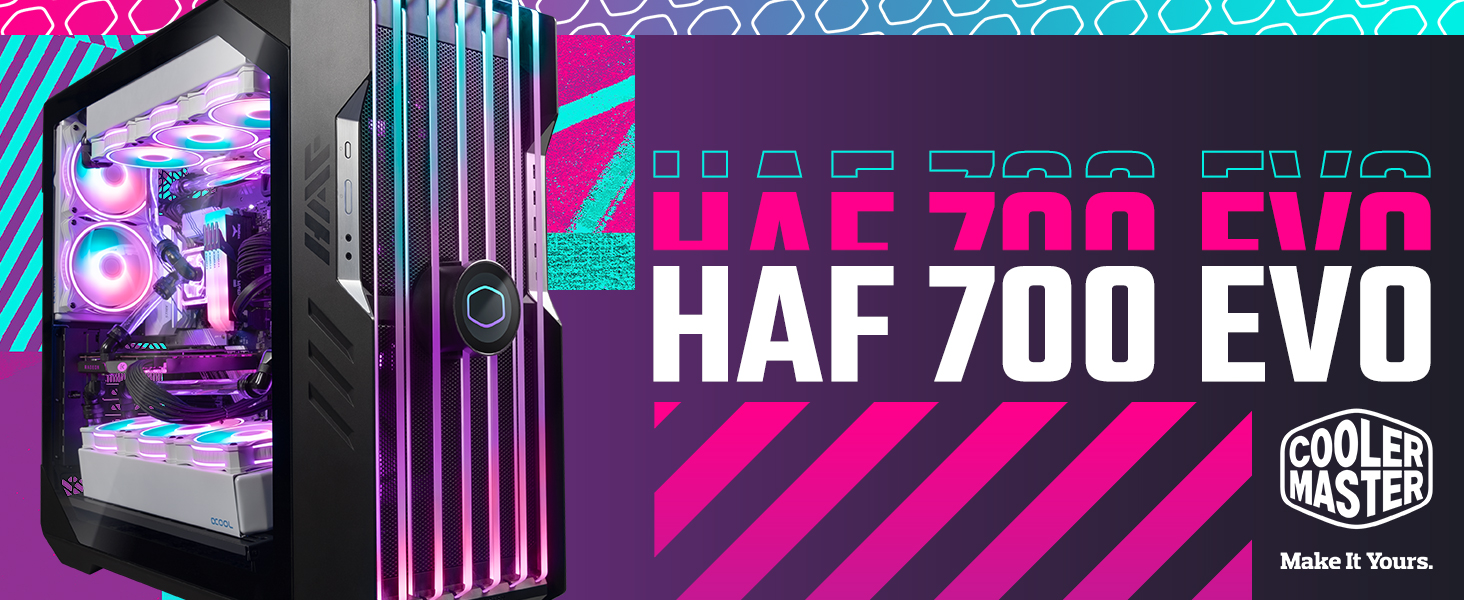 Корпус для ПК Cooler Master HAF 700 EVO Big Tower, 5 вентиляторів, E-ATX, поворотні кронштейни, LCD дисплей, ARGB