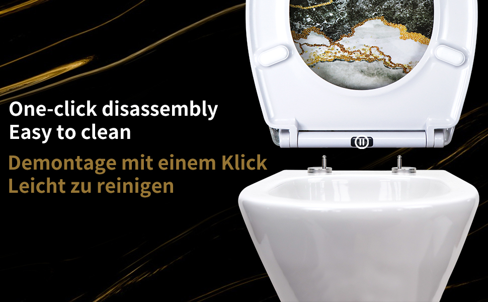 Кришка для унітазу з автоматичним опусканням, з мотивом, з функцією швидкого зняття, кріплення зверху, з Duroplast (UF81950) A Marmor