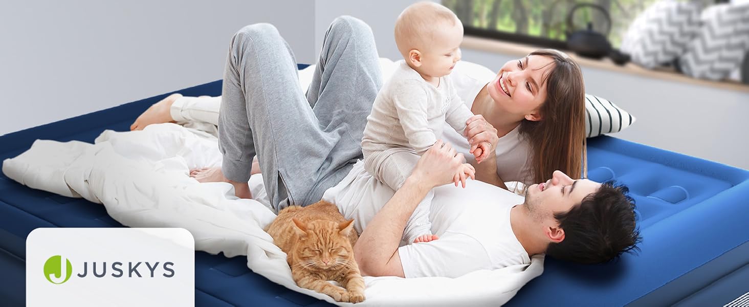 Надувний матрац Juskys Sapri M блакитного кольору - 1 особа, самонадувний, для гостей та кемпінгу, з вбудованим насосом