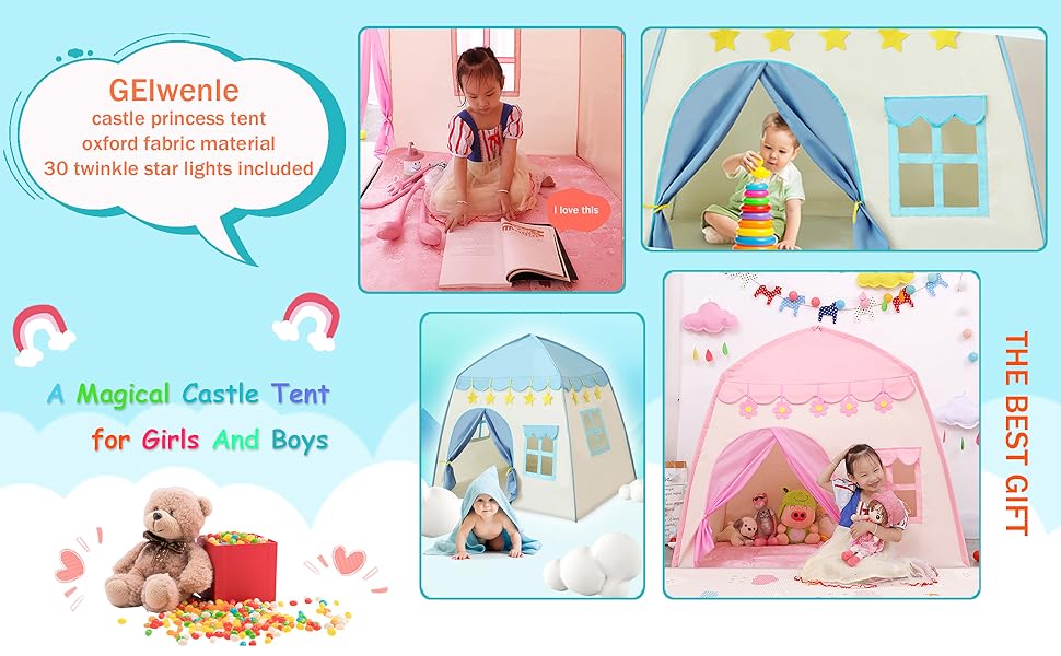 Дитячий ігровий намет із зірковими вогнями Princess Castle Teepee для внутрішнього та зовнішнього використання (синій)