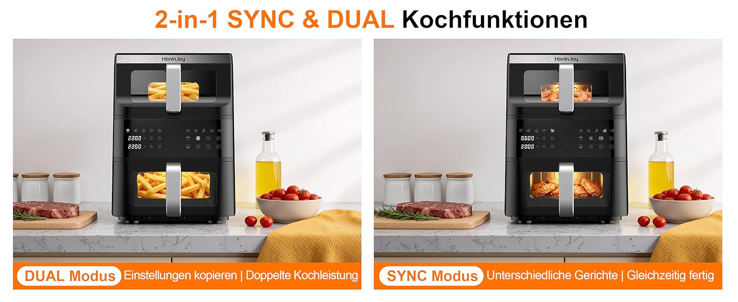 Аерофритюрниця з вікном 12л 12-в-1 Dual Zone (4+8л), двокамерна фритюрниця з сенсорним керуванням та 50 паперовими вкладишами, чорна