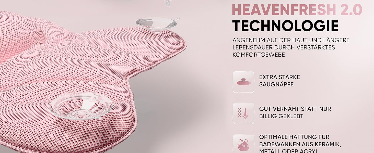 Преміум подушка для ванни XXL рожева | Додаткові подушки для шиї та плечей | Швидковисихаюча, пральна подушка для ванни з 4 великими присосками | Подушка для ванни рожева XX-Large