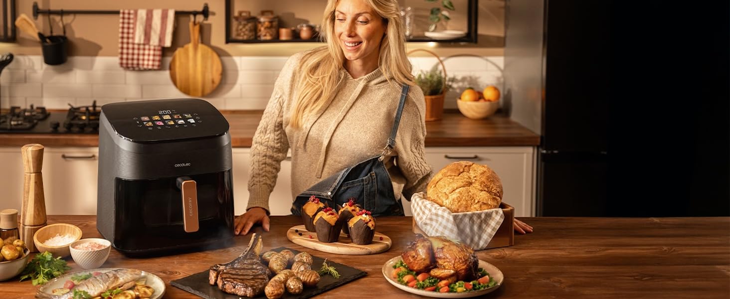 Аерофритюрниця-гриль Cecotec Cecofry&Grill Smokin' 6500 Plus 8.5Л, 2200 Вт, з функцією копчення, вікном та гриль-панеллю, чорна