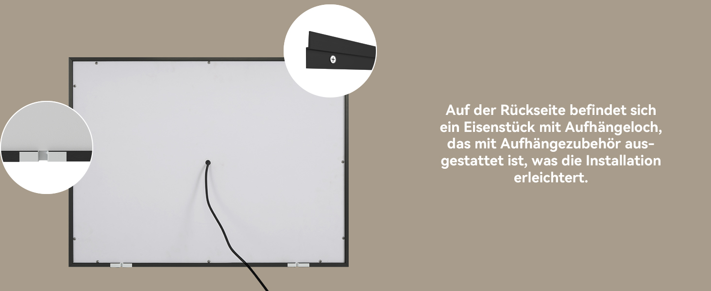 Дзеркало для ванної кімнати YOURLITE з LED-підсвічуванням 100x60 см, сенсорне управління, годинник, антизапотівання, 3 кольори світла, регулювання яскравості, функція пам'яті, білий/чорний