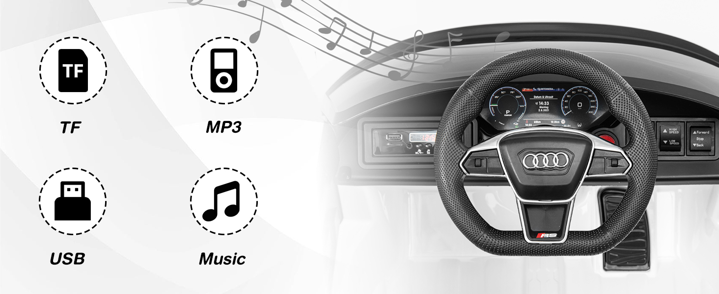 Дитячий електромобіль LEADZM 12V з музикою, сигналом і фарами, радіокерування 2,4G, швидкість 3-5 км/год, білий