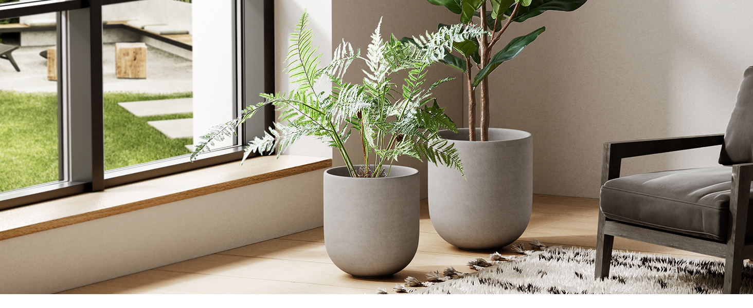 Керамічний горщик для квітів LE TAUCI, 30 см, з дренажним отвором, сірий