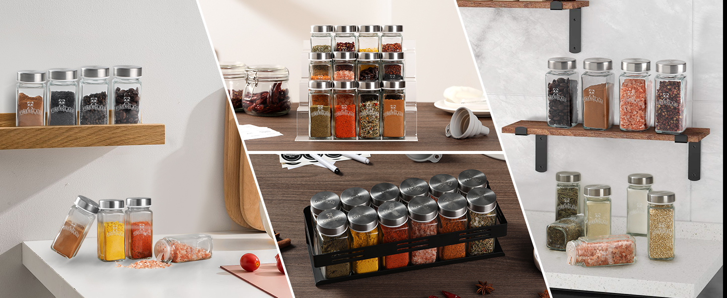 Набір скляних банок для спецій з дерев'яними кришками з акації, 24 шт по 120 мл (кутові)