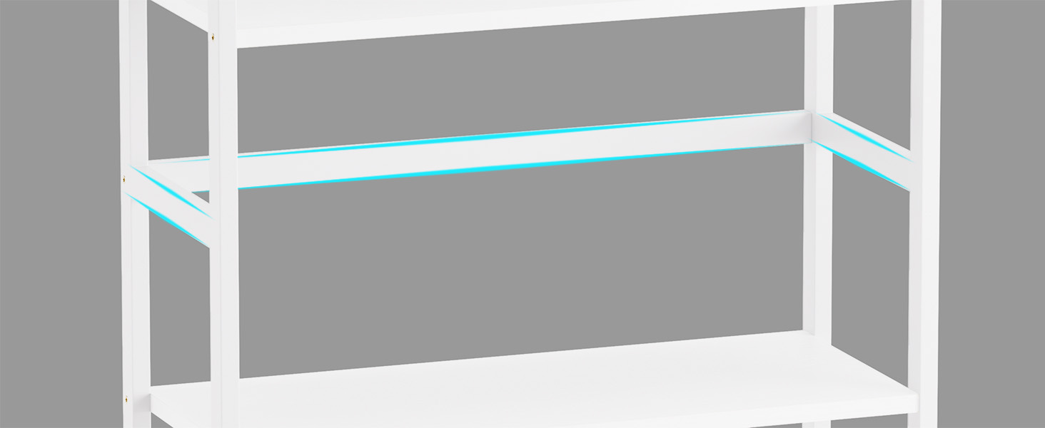 5-ярусна полиця для книг, індустріальна полиця з бамбуковим каркасом, сучасна полиця-вітрина, органайзер для зберігання з дерева для вітальні, домашнього офісу, рустичний колір (білий)