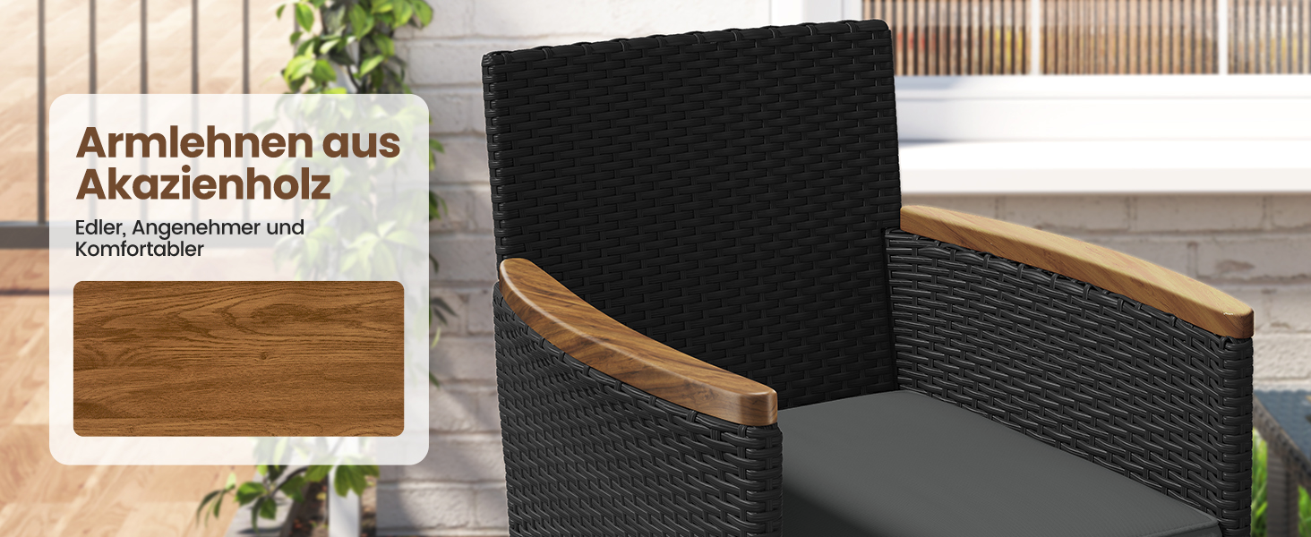 Садовий набір меблів Yaheetech 5 предметів: 2 крісла, 2 пуфи, столик для балкона та тераси (чорний та сірий)