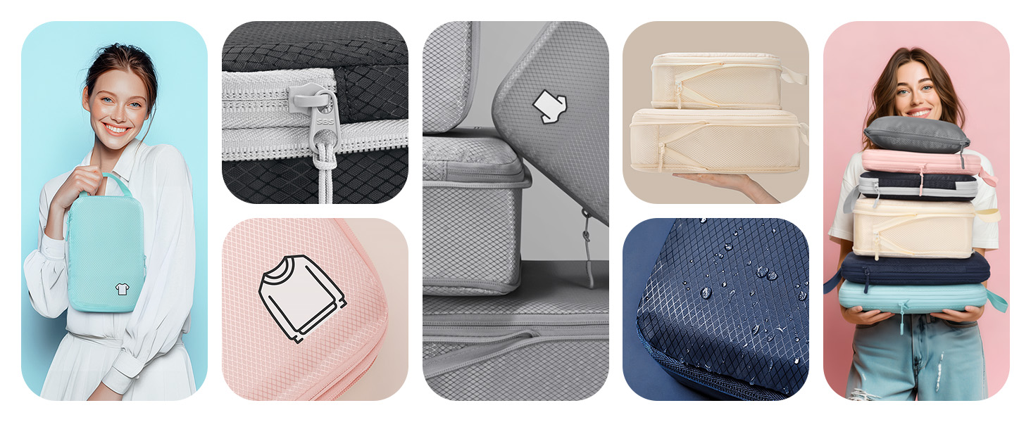 Набір органайзерів для подорожей у валізу з компресією, 8 водонепроникних пакувальних кубів для ручної поклажі та рюкзака, зелений колір