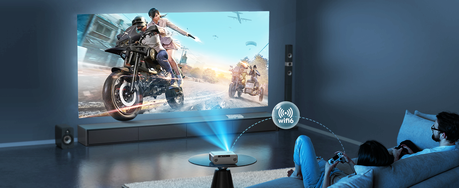 YABER LED проєктор 4K: 1080P Full HD, WiFi6, Bluetooth, автофокус, корекція трапеції. Підтримка PS5, смартфонів, ТВ приставок для домашнього кінотеатру та відпочинку на природі