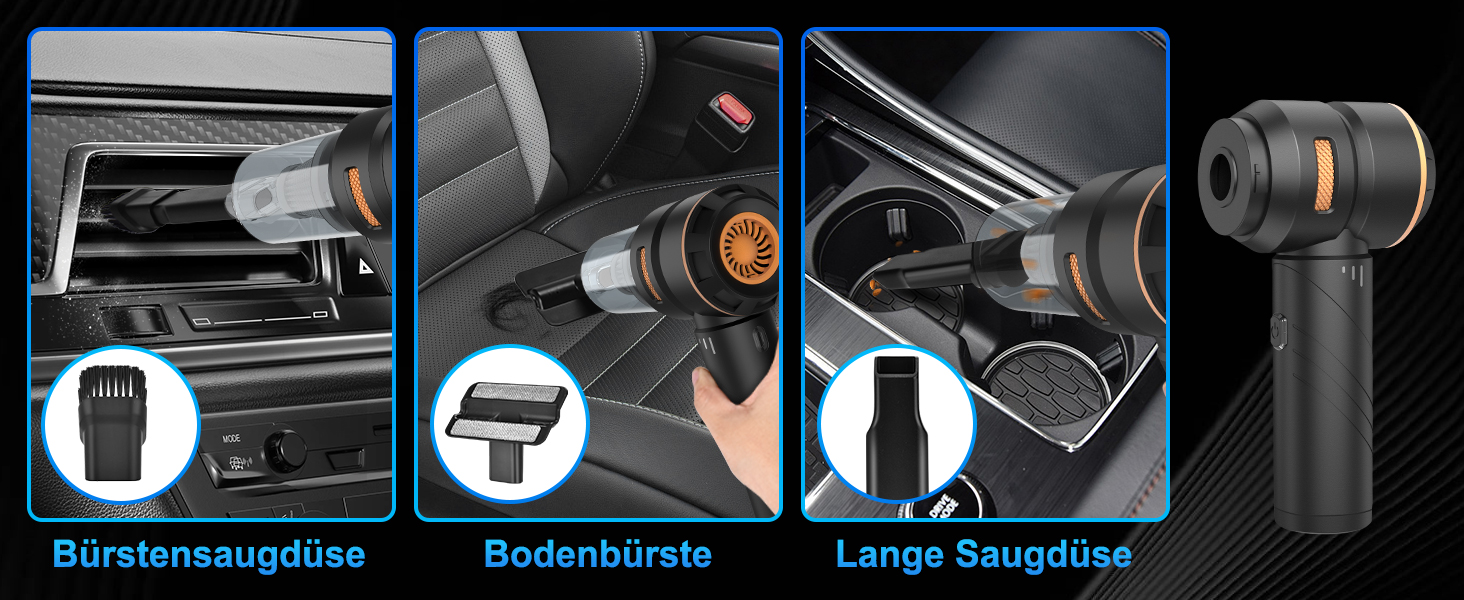 Бездротовий ручний автомобільний пилосос 4 в 1, потужність 18000Па, безщітковий двигун 200000 об/хв, 3 рівні всмоктування для авто, дому та шерсті тварин, сріблясто-чорний