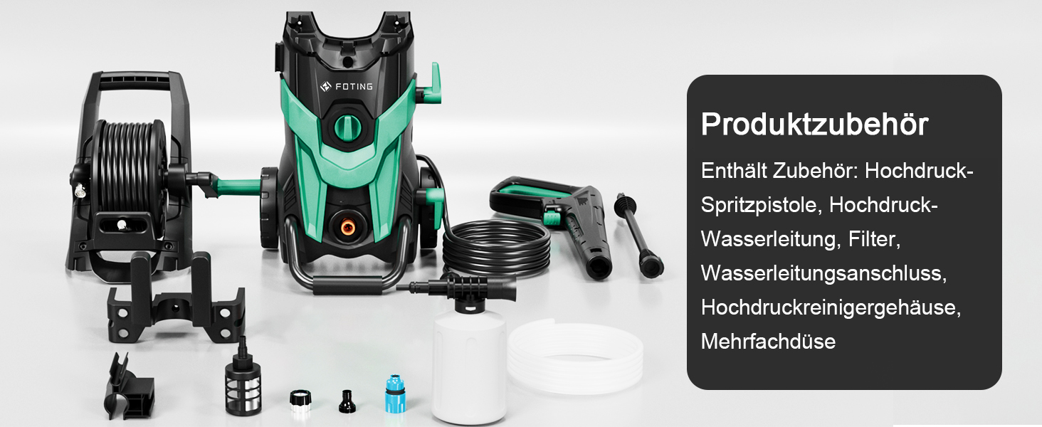 Високотискний мийник 180 Bar, 6-в-1 насадка, продуктивність 420л/год, площа прибирання 50м²/год, економний, з піночистою та барабаном для шлангу, для автомобілів та під'їздів (Блакитний)