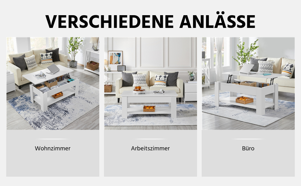 Журнальний столик Yaheetech з регульованою висотою та прихованим місцем для зберігання, дерев'яний, для вітальні та офісу (120 x 59 x (49,5-63,5) см, білий)