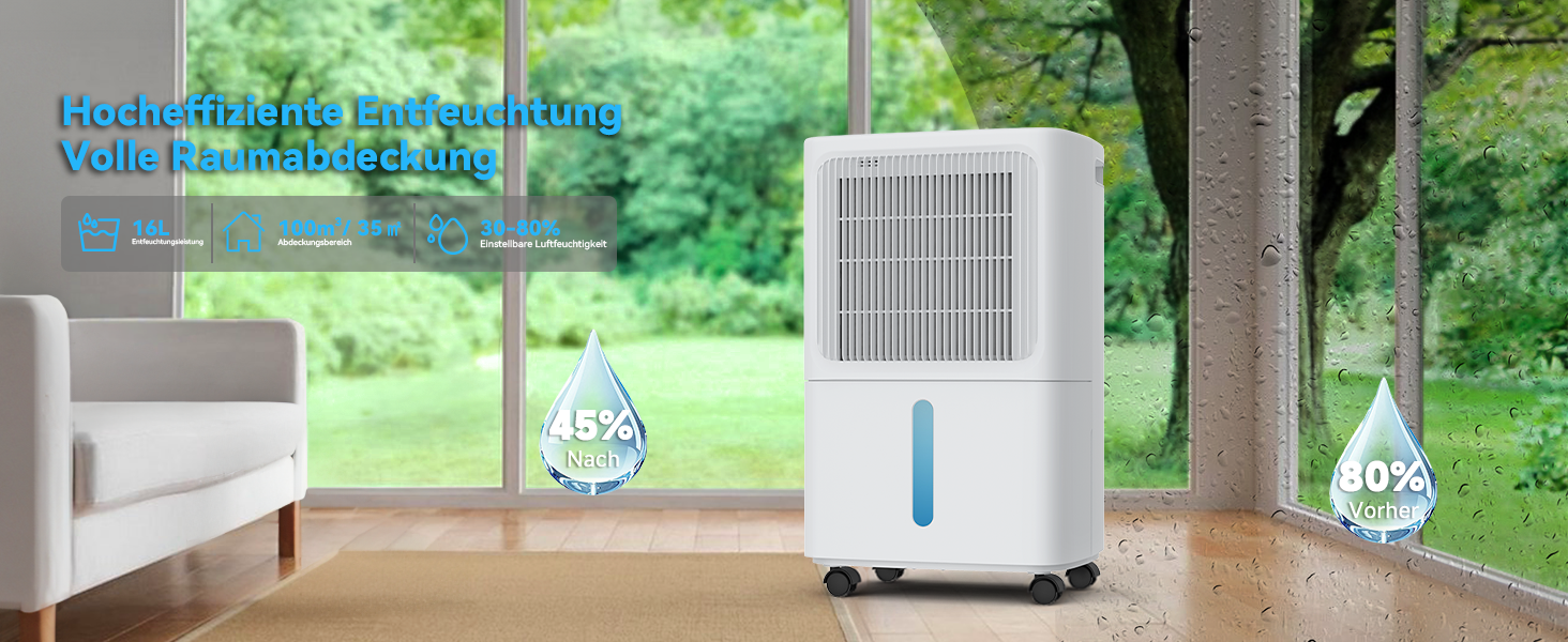 Електричний осушувач повітря Leenon 16L для підвалу, квартири, ванної кімнати. Тиха робота 36dB, режим сну, таймер 24H, сушка білизни, автоматичний перезапуск, 35м²