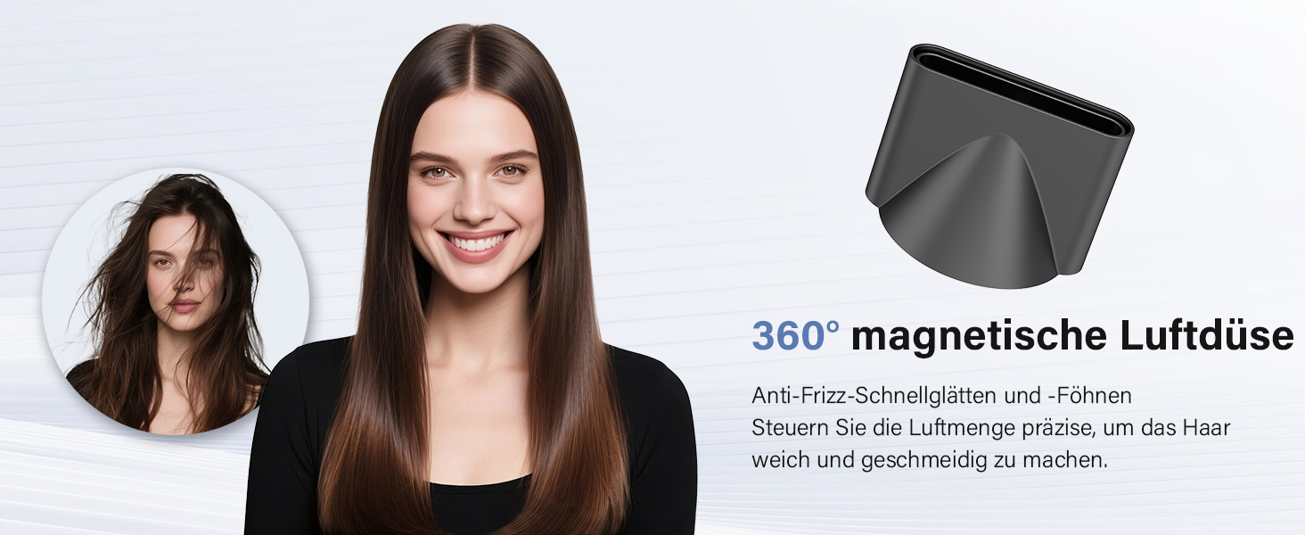 Професійний фен для волосся з дифузором, безщітковий мотор 110 000 об/хв, 400 млн плазмових іонів, низький рівень шуму 57дБ, чорний