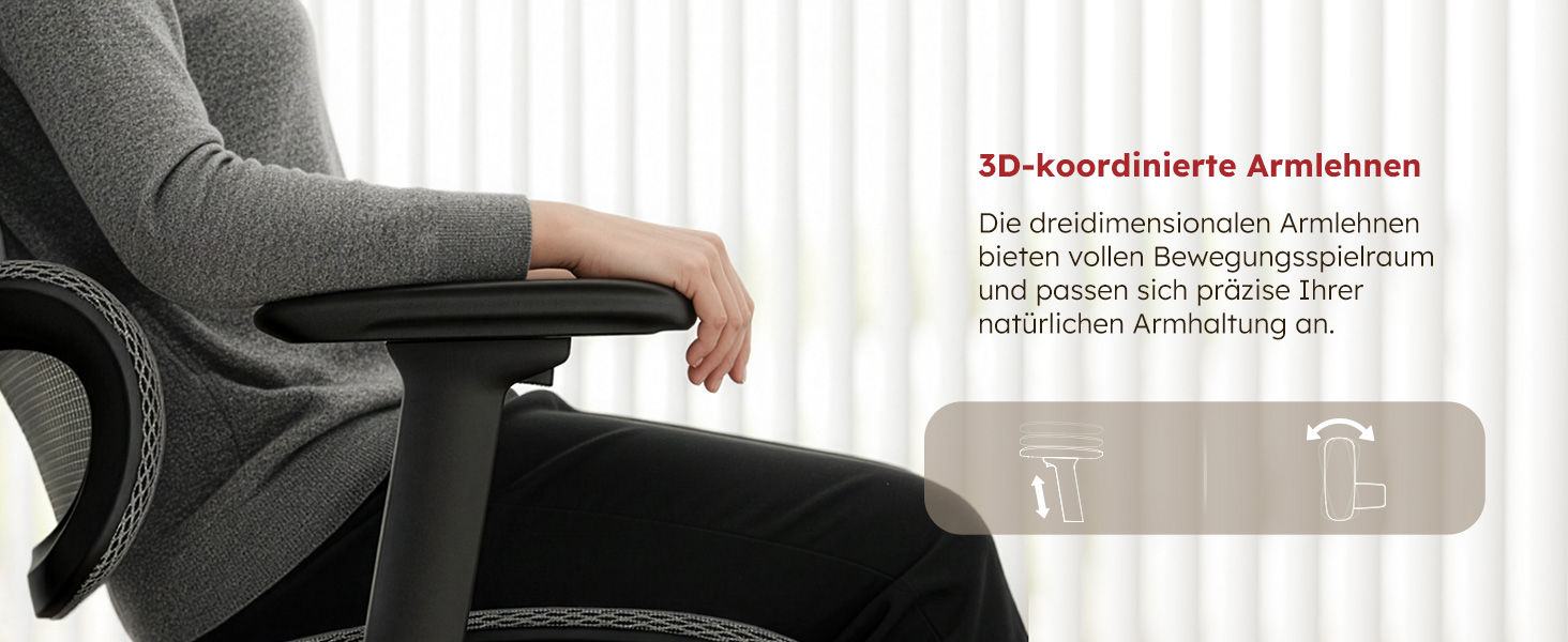 Ергономічне крісло для офісу Voll-Mesh з підголівником, підставкою для ніг, регульованою спинкою, підлокітниками, саморегульованою поперековою підтримкою, PU-колесами, поворот на 360°, 150 кг, темно-сірий