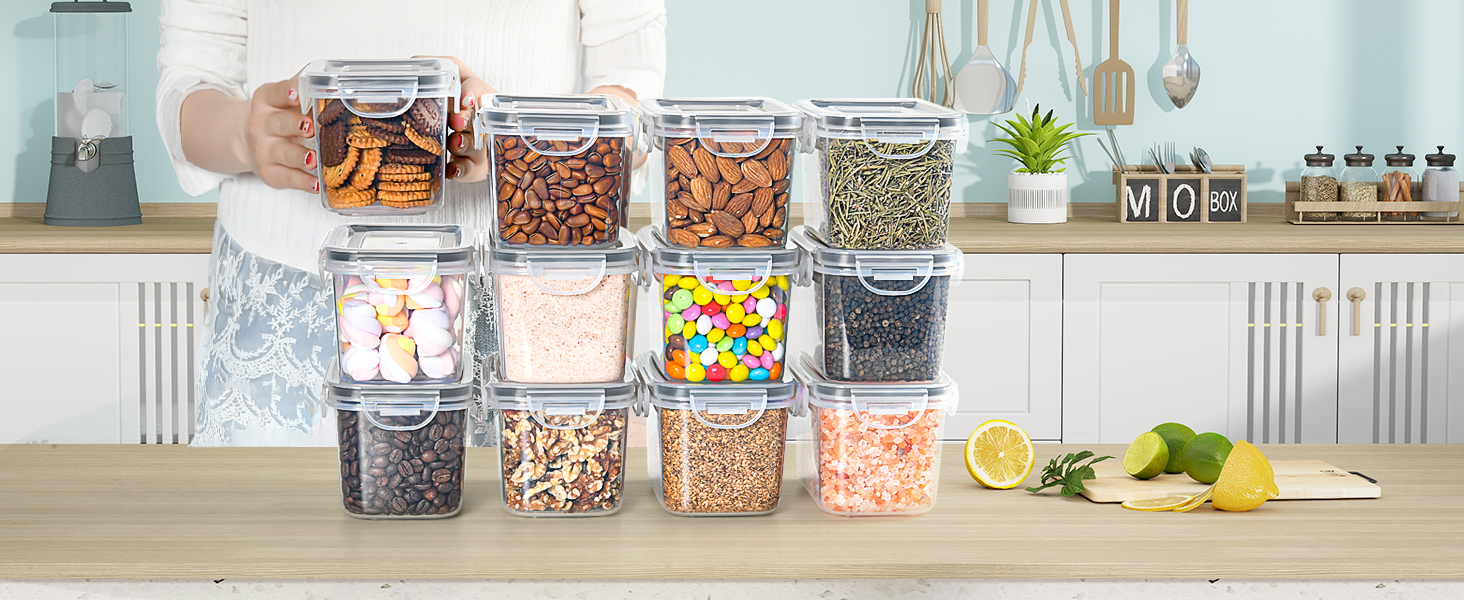 Набір контейнерів для зберігання GoMaihe 12 шт: герметичні, 800 мл, з етикетками, чорні. Ідеально для продуктів, цукру, спецій. Без BPA, можна мити в посудомийній машині.