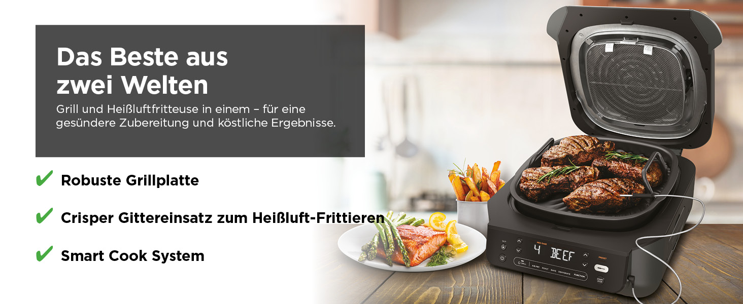 Мультигриль Ninja MAX 6-в-1 з фритюрницею, 3.8л, сірий/срібний, DG551EU