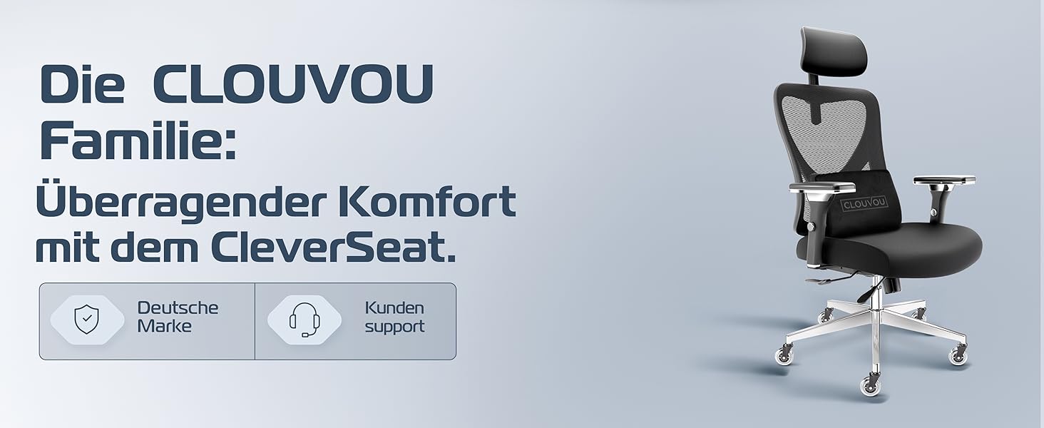 Офісний стілець CleverSeat Ergonomisch - регульований, для дому та геймінгу, до 150 кг (Чорний)