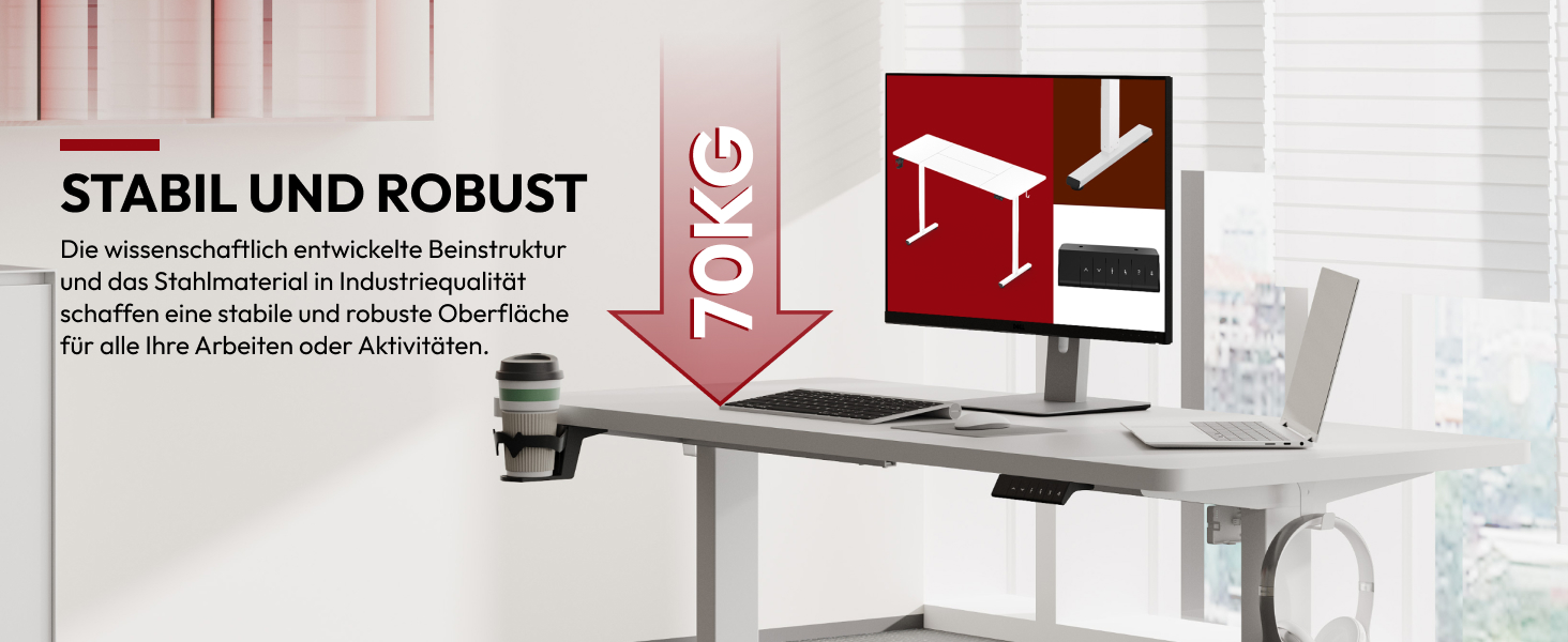 Регульований стіл Sanodesk 110x54 см – компактний стоячий стіл з аксесуарами, для маленьких приміщень, з антиколізійним захистом (білий)