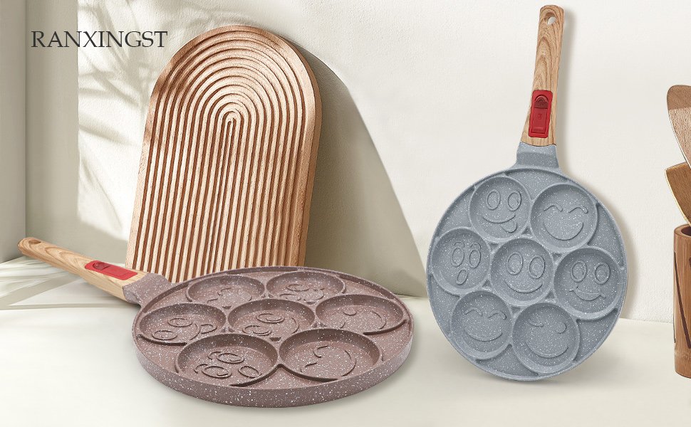 Сковорода для панкейків Induktion з антипригарним покриттям, 7 отворів, знімний ручка, для приготування яєць та дитячого сніданку - синій