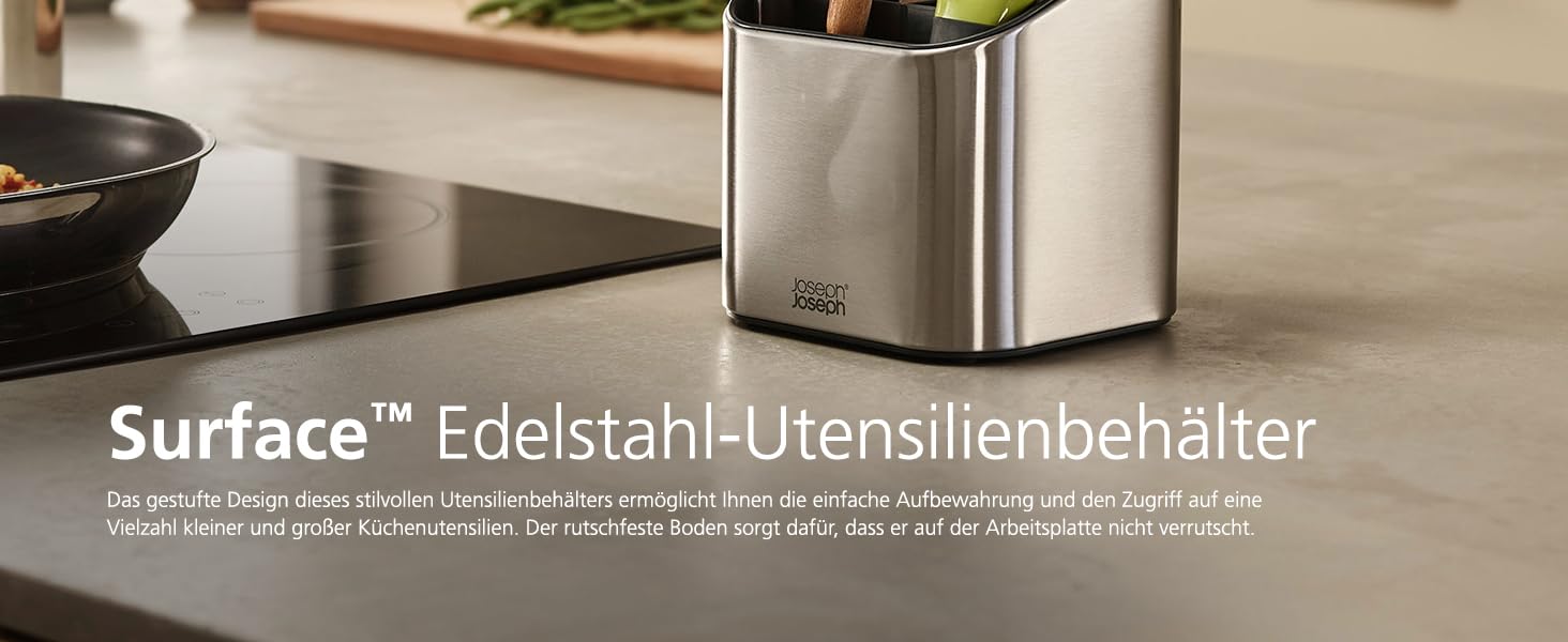 Підставка для кухонного інвентарю Joseph Joseph з нержавіючої сталі, сірого кольору, з роздільником та протиковзкими ніжками