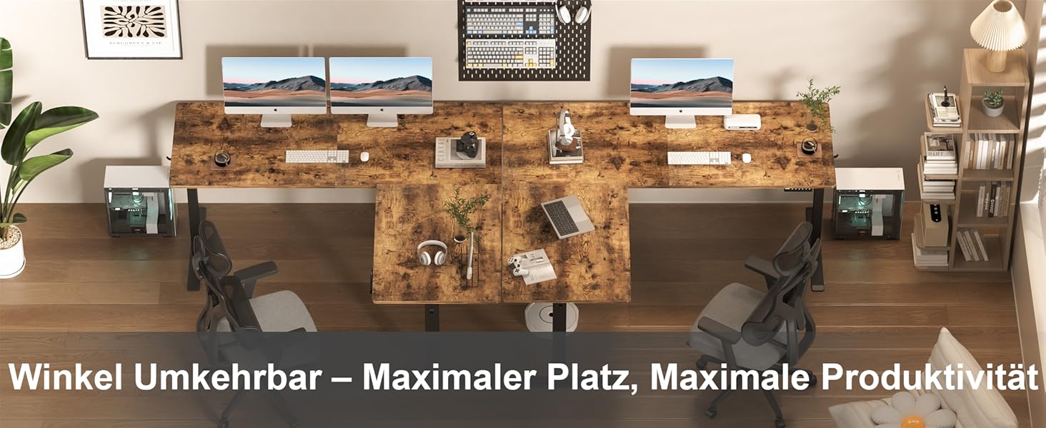 Електричний кутовий стіл BEXEVUE з регулюванням висоти 160x140 см, 3 функції пам'яті, антиколізійна технологія, ергономічний, коричневий