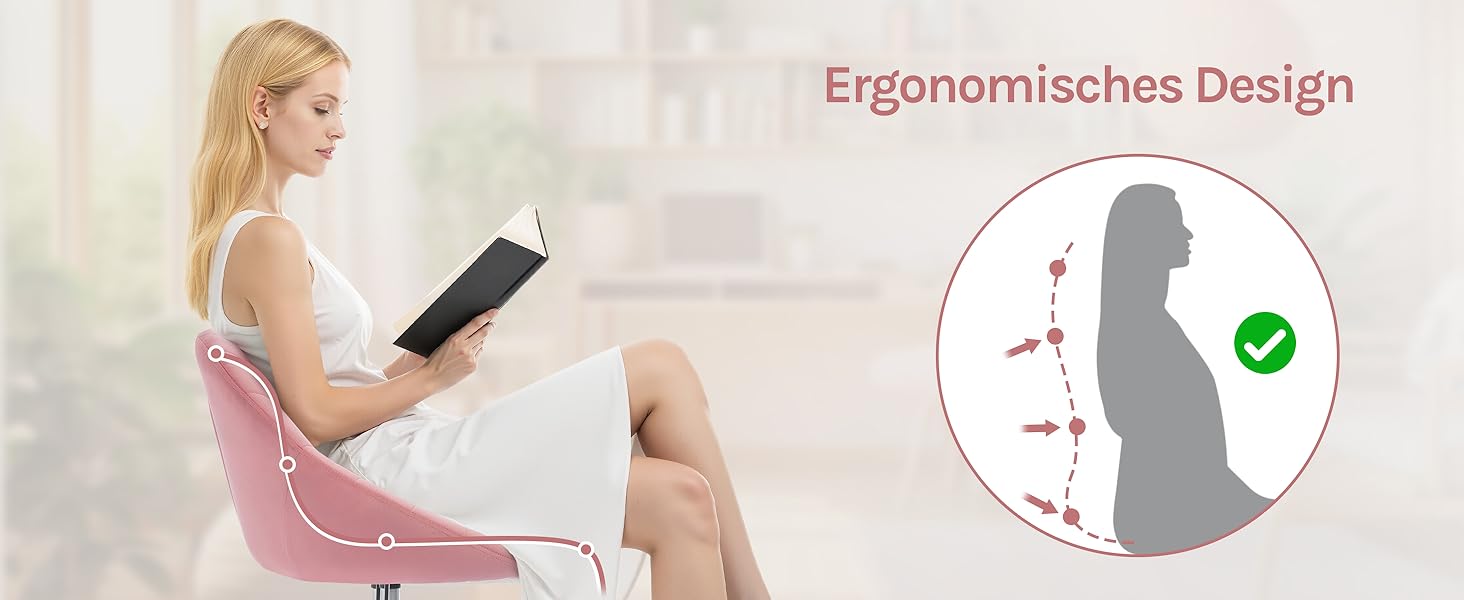 Крісло для дому та офісу WOLTU, ергономічне крісло, крісло для макіяжу, обертове крісло на колесах, крісло для робочого кабінету та спальні, з вагою до 150 кг, оксамит, бежеве, BS167cm