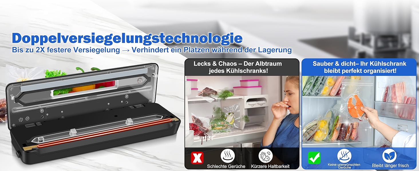 Вакууматор для продуктів 7 в 1 з подвійним швом, професійний вакуумний пакувальник з цифровим таймером, вбудованим різаком та 50 пакетами, сріблясто-чорний