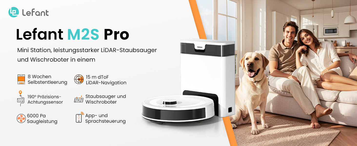 Робот-пилосос LEFANT M2S Pro з функцією миття, 5000Pa, лазерна навігація, LiDAR dToF, 150 хв, розпізнавання килимів, керування через додаток/голос, ідеальний для шерсті тварин, чорний