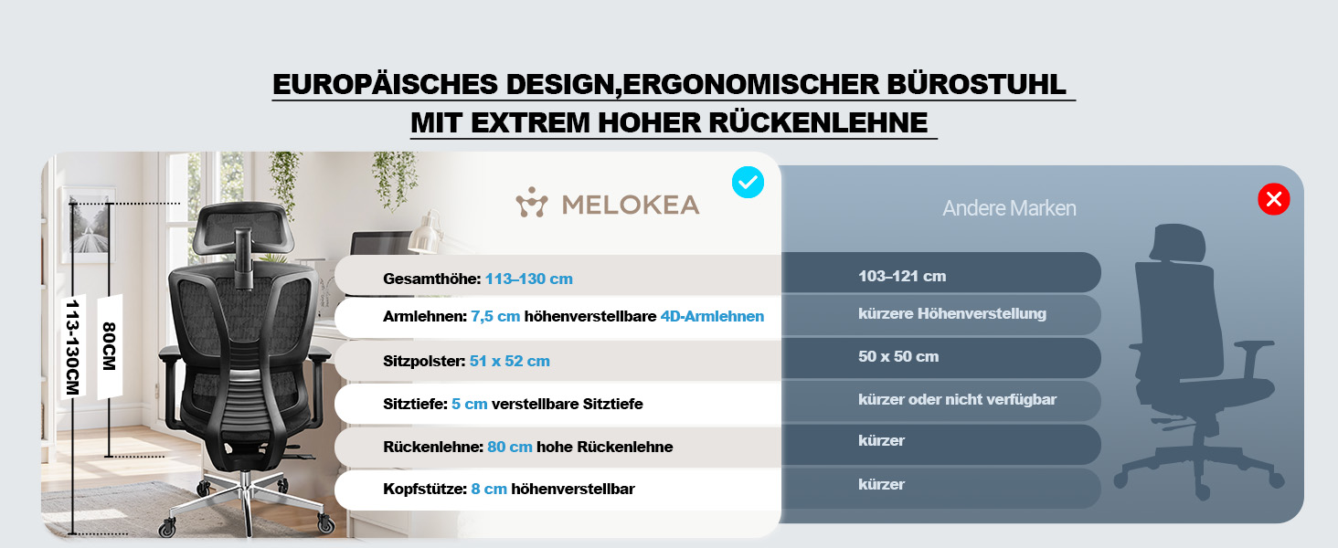 Ергономічне крісло для офісу та дому, 4D підлокітники, регулювання глибини сидіння, 4-рівневий нахил, гумові колеса, сітчасте сидіння, висока спинка, для великих людей, Homeoffice & Gaming (Сірий, сітчасте сидіння)