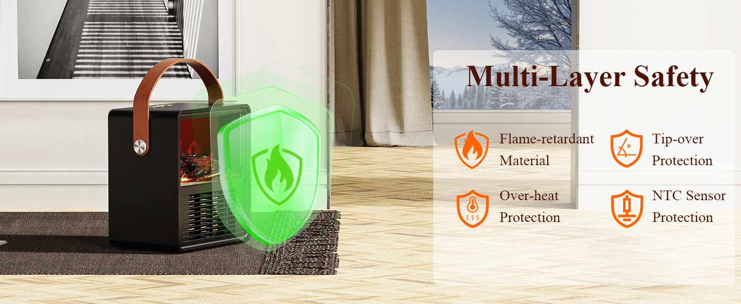 Керамічний електричний обігрівач Minthouz 1200W/800W з 3D ефектом полум'я, регульованим термостатом та захистом від перегріву для спальні та офісу