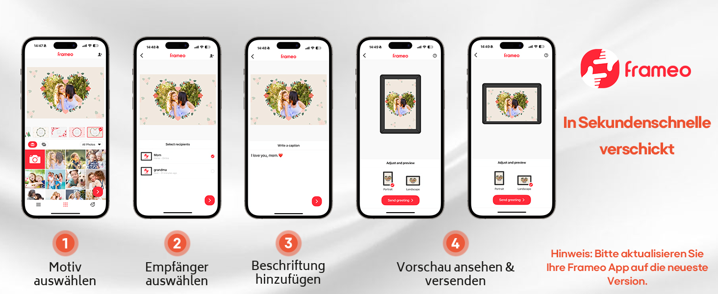 Frameo: Цифровий фоторамка 10.1 дюйма, HD 1280*800 IPS, сенсорний екран, 32GB, автоповорот, Frameo App
