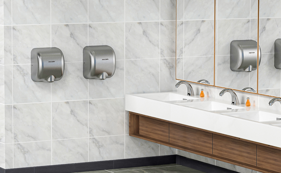 Електричний сушар для рук AnyDry 2800 Klassisch: автоматичний, швидкий (8-12 сек), настінний, з поліруванням, з нержавіючої сталі, 1400-1650W