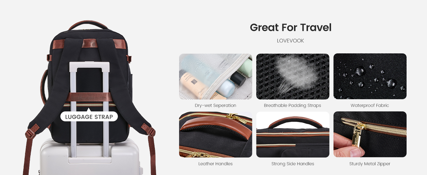 LOVEVOOK Рюкзак для ручної поклажі, 40L, чорний: для ноутбука 17.3