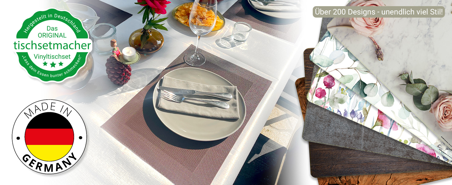 Набір килимків на стіл | Килимок для столу, миється - Квітковий вінтажний мотив з птахами - з високоякісного вінілу (пластик, BPA-free) - 4 шт. - Антиковзка підставка для столу - Килимок на стіл - Зроблено в Німеччині