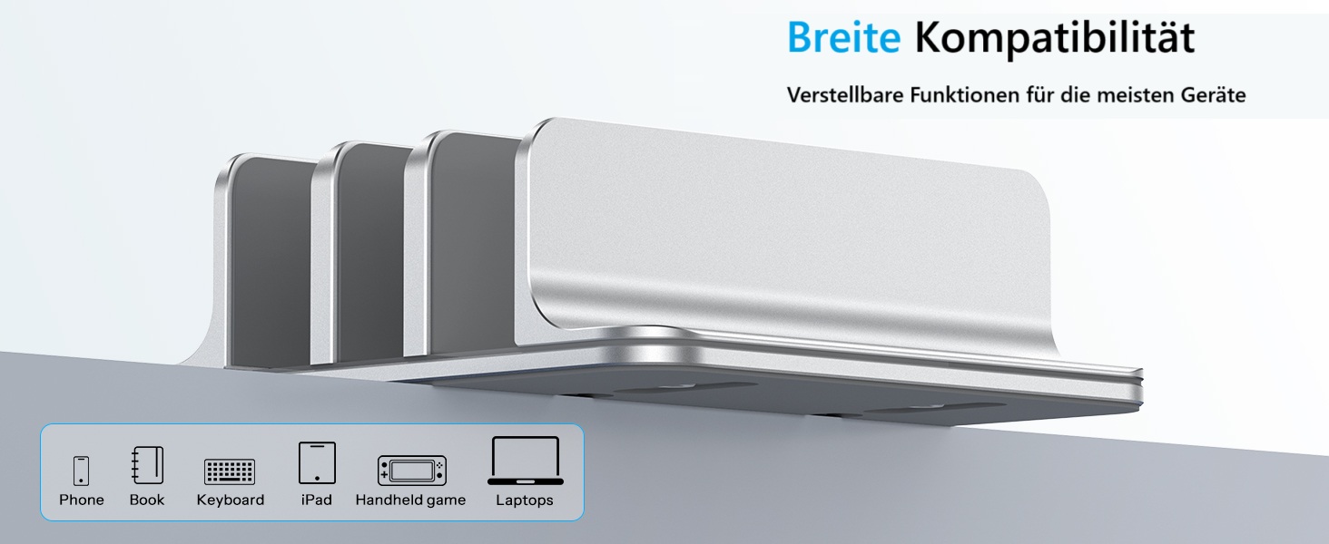 Підставка для ноутбука OMOTON 3 в 1, алюміній, регульована, до 17.3 дюйма, сумісна з MacBook, Android, срібна