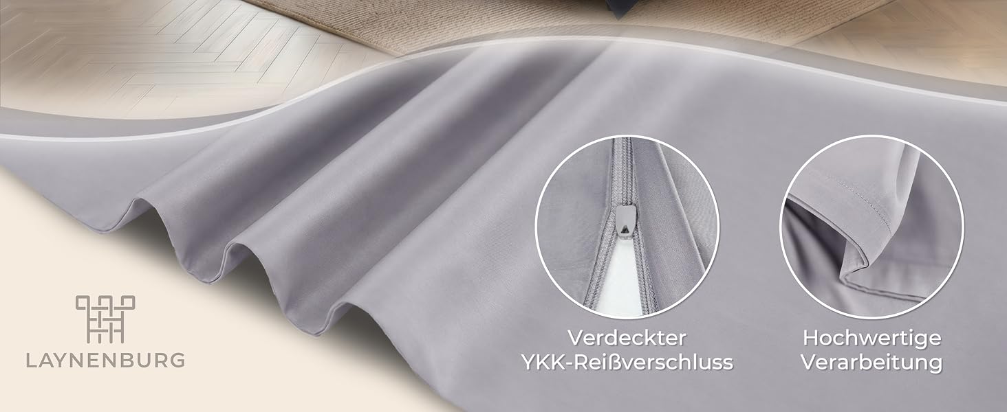 Постільна білизна LAYNENBURG Premium Mako Satin, 100% бавовна, Оеко-Текс 100, охолоджуюча літня комплект з підковдрою 135x200 см та наволочкою 80x80 см, шавлієвий колір